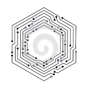 Hexagonal Circuit Board. Blockchain Structure: High-Tech Abstract Digital Connection System