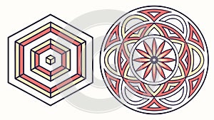 Hexagonal & Circular Pattern Vector, Interlocking Design, vector design Generative AI