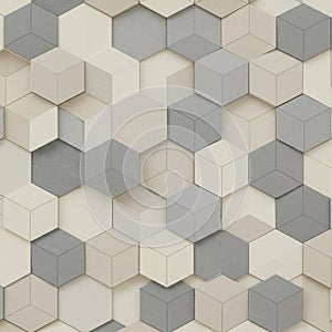 Hexagonal elements form a three-dimensional geometric pattern, creating an optical
