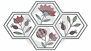 Hexagonal Floral Tile Pattern, Botanical Geometric Vector Art, vector design Generative AI