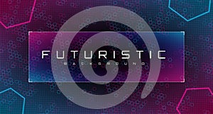 Hexagonal futuristic abstract banner. Cyber frame HUD design with copyspace. Background with hexagon grid and blue and
