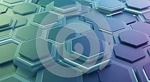 Hexagonal geometric pattern featuring layered, overlapping hexagons in shades of