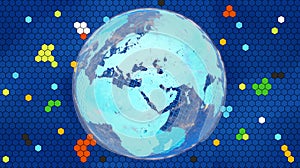 Hexagonal grid design and bright vibrant planet earth. focus on Europe 3d-illustration. elements of this image furnished by NASA