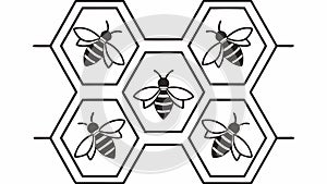 Hexagonal Honeycomb Pattern with Buzzing Bees Natural Design Vector Design Generative AI
