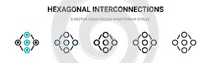 Hexagonal interconnections icon in filled, thin line, outline and stroke style. Vector illustration of two colored and black