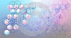 Hexagonal molecular structure for medical, science and digital technology design. Abstract geometric vector background.