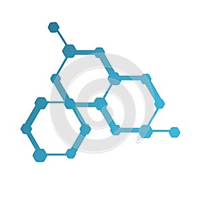 Hexagonal molecule badge. Molecular structure logo, molecular grids and chemistry hexagon molecules templates. Dna macromolecule,