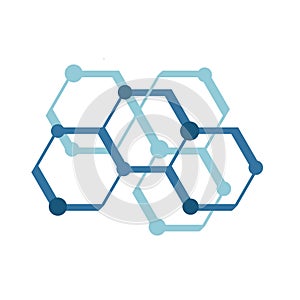 Hexagonal molecule badge. Molecular structure logo, molecular grids and chemistry hexagon molecules templates. Dna macromolecule,