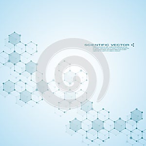 Hexagonal molecule. Molecular structure. Genetic and chemical compounds. Chemistry, medicine, science and technology