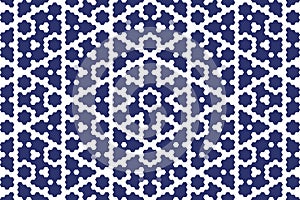 Hexagonal mosaic pattern in midnight blue, forming a geometric floral hexa tiles design with structured symmetry. D photo