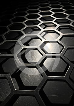 Hexagonal pattern of connected shapes on a metallic surface,