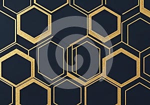 Hexagonal pattern with gold outlines on a dark background. The interlocking hexagons create a