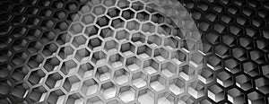 Hexagonal pattern, hexagon grid mesh, silver honeycomb cell on white background. 3d illustration