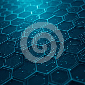 Hexagonal patterns form a network resembling a circuit board. The geometric design