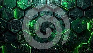 Hexagonal patterns with green circuitlike design