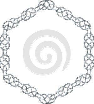 Hexagonal rope frame isolated on white background. Twisted cord.