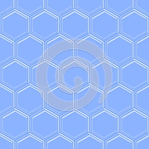 Hexagonal seamless embossed background in light blue design, hexagon shape mosaic