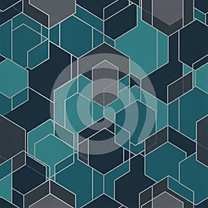 Hexagonal shapes create a repeating pattern in shades of teal, dark