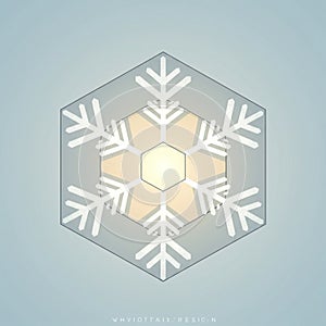 Hexagonal snowflake design featuring symmetrical branches radiating from a central