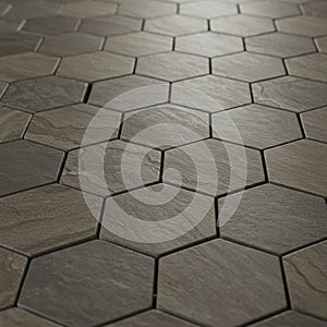 Hexagonal stone tiles create a seamless, textured surface pattern. The tiles are