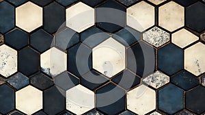 Hexagonal tile pattern in dark blue and off white