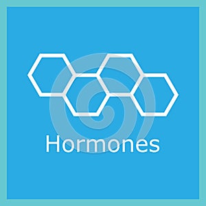 Hexagons colored vector hormones icon on blue background. Vector