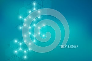 Hexagons design for medical, science and digital technology. Geometric abstract background with molecular structure and