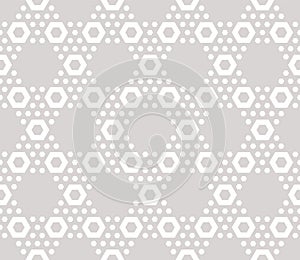 Hexagons texture, subtle vector seamless pattern. Beige and white.