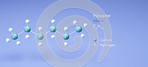 hexane, molecular structures, alkane, 3d model, Structural Chemical Formula and Atoms with Color Coding photo