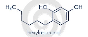 Hexylresorcinol molecule. Has anaesthetic, antiseptic and anthelmintic properties. Skeletal formula.