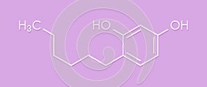 Hexylresorcinol molecule. Has anaesthetic, antiseptic and anthelmintic properties. Skeletal formula. photo