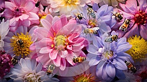 hey bees on flowers