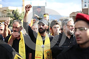 Hezbollah`s deputy in the Lebanese parliament `nawaf moussawi` During the funeral ceremony