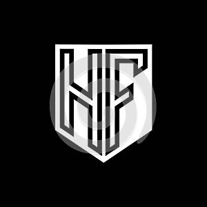 HF Logo monogram shield geometric black line inside white shield color design