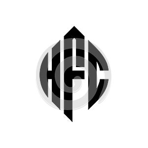 HFC circle letter logo design with circle and ellipse shape. HFC ellipse letters with typographic style. The three initials form a