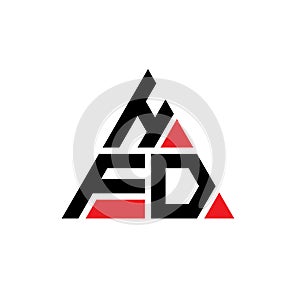 HFD triangle letter logo design with triangle shape. HFD triangle logo design monogram. HFD triangle vector logo template with red