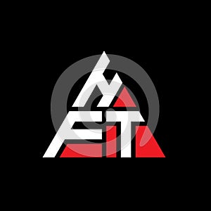 HFT triangle letter logo design with triangle shape. HFT triangle logo design monogram. HFT triangle vector logo template with red