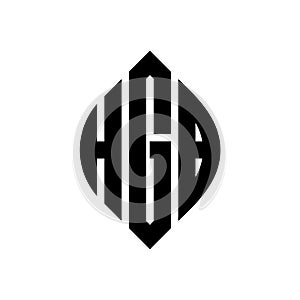 HGB circle letter logo design with circle and ellipse shape. HGB ellipse letters with typographic style. The three initials form a