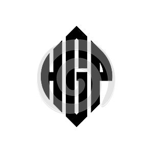 HGP circle letter logo design with circle and ellipse shape. HGP ellipse letters with typographic style. The three initials form a