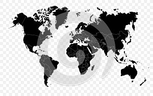 Hi Detail Black Vector Political World Map illustration