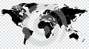 Hi Detail Black Vector Political World Map illustration