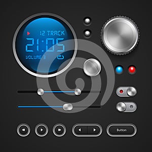 Hi-End User Interface Elements: Buttons, Switchers, On, Off, Player, Audio, Video