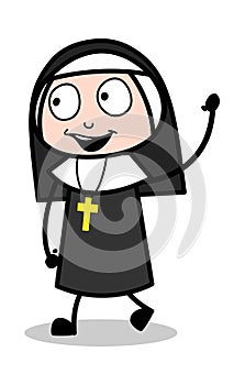 Hi Gesture - Cartoon Nun Lady Vector Illustration