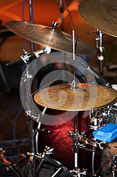 Hi-Hat (hihat) and cymbals on live stage photo