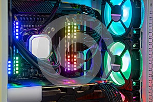 Hi-performance custom computer desktop for work, play game eSport and entertain on Metaverse VR with cooling pump installed on CP