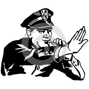 Vintage Clipart 245 Policeman Bowing Whistle to Stop photo