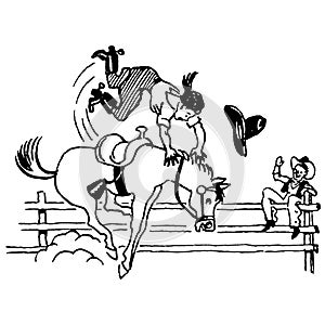 Vintage Clipart 119 Cartoon Rodeo Woman on Bucking Bronco photo