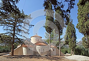 Hi-res back view of Panagia Kera church near Kritsa, Crete, Greece