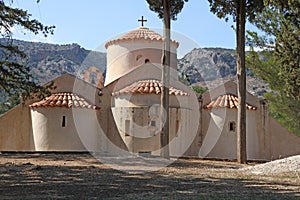 Hi-res back view of Panagia Kera church near Kritsa, Crete, Greece