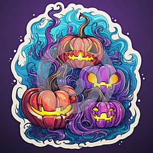 Hi-res Halloween sticker, funny lantern pumpkins